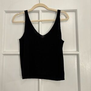 Black Sheer Open Knit V-neck Tank Top